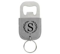 Portachiavi con logo personalizzato in pelle PU e acciaio inossidabile inciso al laser apribottiglie birra portachiavi vintage retrò regalo (grigio argento)