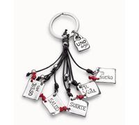 Portachiavi con messaggio in argento Sterling con particolari in cuoio