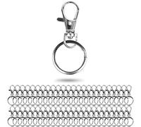 Portachiavi con moschettone e anelli portachiavi, confezione da 48, con moschettone a D da 48 x 10 mm e anello spaccato da 48 x Ø 25 mm, moschettone tascabile ruotabile a 360°, anelli in metallo