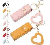 Portachiavi con olio per labbra, specchio e olio 2 in 1, mini custodia per rossetto con portachiavi e ciondolo a forma di cuore, organizer da donna con specchio, in pelle PU, per viaggi e feste, 2