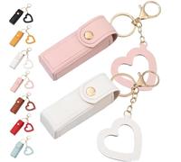 Portachiavi con olio per labbra, specchio e olio 2 in 1, mini custodia per rossetto con portachiavi e ciondolo a forma di cuore, organizer da donna con specchio, in pelle PU, per viaggi e feste, 2