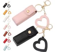 Portachiavi con olio per labbra, specchio e olio 2 in 1, mini custodia per rossetto con portachiavi e ciondolo a forma di cuore, organizer da donna con specchio, in pelle PU, per viaggi e feste, 2
