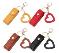 Portachiavi con olio per labbra, specchio e olio 2 in 1, mini custodia per rossetto con portachiavi e ciondolo a forma di cuore, organizer da donna con specchio, in pelle PU, per viaggi e feste, 4