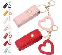 Portachiavi con olio per labbra, specchio e olio 2 in 1, mini custodia per rossetto con portachiavi e ciondolo a forma di cuore, organizer da donna con specchio, in pelle PU, per viaggi e feste, 2