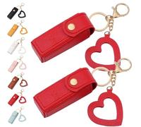 Portachiavi con olio per labbra, specchio e olio 2 in 1, mini custodia per rossetto con portachiavi e ciondolo a forma di cuore, organizer da donna con specchio, in pelle PU, per viaggi e feste, 2