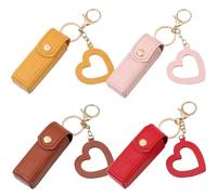 Portachiavi con olio per labbra, specchio e olio 2 in 1, mini custodia per rossetto con portachiavi e ciondolo a forma di cuore, organizer da donna con specchio, in pelle PU, per viaggi e feste, 4