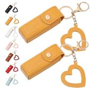 Portachiavi con olio per labbra, specchio e olio 2 in 1, mini custodia per rossetto con portachiavi e ciondolo a forma di cuore, organizer da donna con specchio, in pelle PU, per viaggi e feste, 2