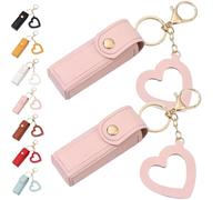 Portachiavi con olio per labbra, specchio e olio 2 in 1, mini custodia per rossetto con portachiavi e ciondolo a forma di cuore, organizer da donna con specchio, in pelle PU, per viaggi e feste, 2