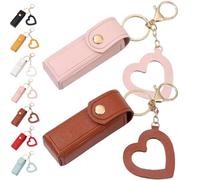 Portachiavi con olio per labbra, specchio e olio 2 in 1, mini custodia per rossetto con portachiavi e ciondolo a forma di cuore, organizer da donna con specchio, in pelle PU, per viaggi e feste, 2