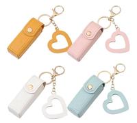 Portachiavi con olio per labbra, specchio e olio 2 in 1, mini custodia per rossetto con portachiavi e ciondolo a forma di cuore, organizer da donna con specchio, in pelle PU, per viaggi e feste, 4