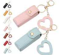 Portachiavi con olio per labbra, specchio e olio 2 in 1, mini custodia per rossetto con portachiavi e ciondolo a forma di cuore, organizer da donna con specchio, in pelle PU, per viaggi e feste, 2