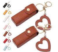 Portachiavi con olio per labbra, specchio e olio 2 in 1, mini custodia per rossetto con portachiavi e ciondolo a forma di cuore, organizer da donna con specchio, in pelle PU, per viaggi e feste, 2