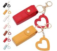 Portachiavi con olio per labbra, specchio e olio 2 in 1, mini custodia per rossetto con portachiavi e ciondolo a forma di cuore, organizer da donna con specchio, in pelle PU, per viaggi e feste, 2