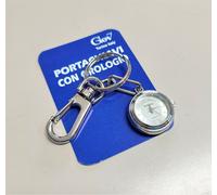 PORTACHIAVI CON OROLOGIO CROMATO 3D STEMMA LOGO ROTONDO AUTO METALLO VINTAGE