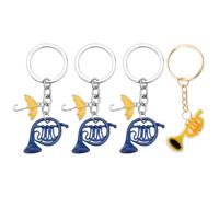 Portachiavi Con Paralume In Corno Da 4 Pezzi, Ciondolo Smaltato Blu, Accessori Per Elementi Musicali, Regali Creativi, Adatti Per Compleanni E Vacanze.