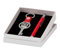 Portachiavi con penna metro in metallo con cinturino colorato 3xh9 cm in scatola regalo , bomboniera rosso