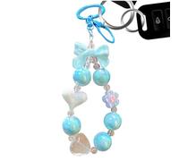 Portachiavi con perline e braccialetto floreale,Portachiavi con perline e fiori | Cinturino da polso con cordino per cellulare - Carino portachiavi borsa floreale per portamonete chiavi portachiavi