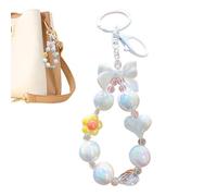 Portachiavi con perline e braccialetto floreale,Portachiavi con perline e fiori | Cinturino da polso con cordino per cellulare - Carino portachiavi borsa floreale per portamonete chiavi portachiavi