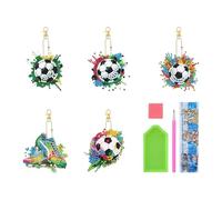 Portachiavi con Pittura con Diamanti da Calcio 5 Pezzi, Ciondolo da Calcio con Pittura con Diamanti Colorati, Kit di Pittura con Diamanti Fai da Te