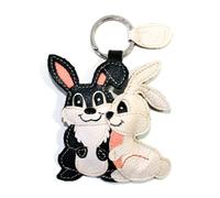 Portachiavi con Pochette Portamonete in Pelle con animali 2 Coniglietti coniglio