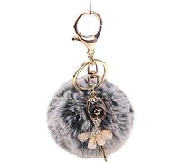 Portachiavi con Pompon da Donna in Finto Cristallo con Angelo Danzante a Forma di Palla soffice con Chiusura a moschettone,Nero Attractive