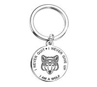 Portachiavi con scritta "Ispirazione", regalo di compleanno per donne e uomini, I Am A Wolf I Never Quit I Never Give Up", regalo di laurea, migliore amico Sono un lupo M
