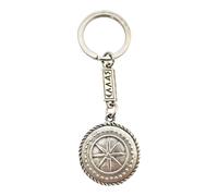 Portachiavi con scudo greco antico di Alessandro Magno, realizzato a mano, in zama, finitura oro, simbolo del sole di Vergina, colore argento