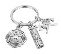 Portachiavi con stemma del vigile del fuoco del vigile del fuoco dell'ascia dell'estintore, Argento, Taglia unica