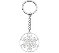 Portachiavi Cubo di Metatron in Acciaio Inox Color Argento Ciondolo Geometria Sacra Sigilli Arcangelo 7 Chakra Talismano di Protezione Amuleto Potentissimo Gadget Accessori Zaino Idea Regalo