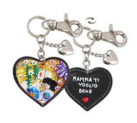 Portachiavi Cuore in Vera Pelle Dipinto a Mano, MADRE E FIGLIO DI KLIMT, Regalo per la Mamma, Portachiave Donna con Moschettone, Artigianato Italiano, Personalizzabile sul retro, Made in Italy.