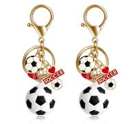 Portachiavi da calcio 2 pezzi, divertenti regali di calcio, decorazioni, accessori per decorazioni da calcio, mini portachiavi con ciondolo a forma di trofeo e pallone da calcio 3D, adatto per borse