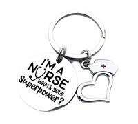 Portachiavi da donna in acciaio inossidabile, argento con nome personalizzato portachiavi rotondo incisione I'm a nurse... regalo commemorativo per anniversario, Argento, Taglia unica