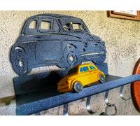 Portachiavi da Parete 500, Mensola Decorativa con 5 Ganci, Design Vintage Auto artigianale made in italy (antracite metallizzato scuro)