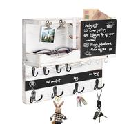 Portachiavi da Parete in Legno, Appendi Chiavi a Muro con Bacheca e Ripiano, Organizzatore da Muro con 16 Ganci Porta Chiavi, Appendichiavi da Parete per Ingresso, Corridoio, Ufficio, Bianco