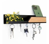 Portachiavi da Parete in metallo magnetico nero- Appendichiavi e Svuotatasche per L' Ingresso casa moderno in Metallo e Legno Rovere - Oggetto per Chiavi montaggio sull Muro accessori casa (Nero)
