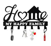 Portachiavi da Parete, SHAIDOJIO Nero Porta Chiavi da Muro per Casa in Metallo con 7 Ganci, Multifunzione Appendi Chiavi a Muro Creativo per Ingresso Camera da Letto Cucina Bagno(Home-My Happy Family)
