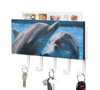Portachiavi decorativo con due delfini nell'acqua, supporto da parete con 5 ganci, organizer per posta adesivo da parete e ganci per chiavi, per ingresso a parete, corridoio, cucina, facile