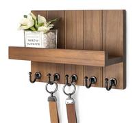 Portachiavi decorativo da parete, ganci rustici per chiavi con mensola e organizer per posta, supporto da parete per casa colonica, soggiorno, elementi essenziali per la casa nuova (Retro Brown, 9 cm