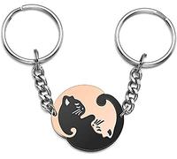 Portachiavi di alta qualità, 2 paia di gatti, motivo Keychain come Ying Yang Tai-Chi puzzle, set per coppie in acciaio inox, ciondolo per portachiavi e portachiavi