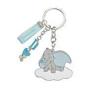 Portachiavi di Dumbo in Metallo con Lettera D e Ciondolo in Stoffa Celeste, Firmato Disney, bomboniere Originali Nascita, Battesimo Bambino (Kit 1 pz., (D) + Scatola con Sacchetto)