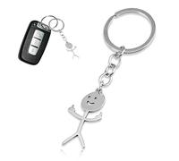 Portachiavi divertente scheletro Smiley piccolo uomo linguaggio dei segni portachiavi divertente dito medio stickman carino tendenza borsa auto portachiavi fatto a mano regalo, argento, Taglia unica