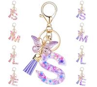 Portachiavi Donna Lettera Iniziale S Viola, Portachiavi Carini Portachiavi Ragazza Ciondolo Nappina A Farfalla Graziosa Decorazione Stile Figlia Regalo Compleanno Portafoglio Borsetta Decorazione