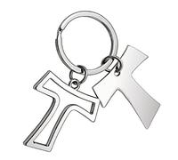 Portachiavi doppia croce Tau in acciaio cod.EL5651 cm 3,5x7x0,5h by Varotto & Co.