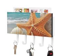 Portachiavi e porta posta da parete, 5 ganci, organizer decorativo per la posta con accessori di montaggio, in pelle PU, stella marina, conchiglia, spiaggia, portachiavi, per parete, ingresso
