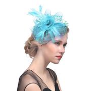 Portachiavi fascia fascia fascia per matrimonio, cocktail e piume, fermaglio per capelli (blu cielo blu), taglia unica