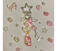 Portachiavi fatto a mano in stile Y2K con perline, ciondolo a forma di bottiglia di soda coreana rosa a forma di fragola con stelle e farfalle, fibbia a forma di stella, regalo carino per la Festa del