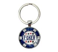 Portachiavi Fichetta Poker Unisex - Portachiavi fiches Poker - Portachiavi con i quattro simboli di carte: picche, cuori, diamanti e trifogli - Portachiavi Gioco gettone Poker Blu e Bianco Scommesse