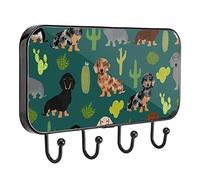 Portachiavi Ganci per chiavi a parete per decorazioni da parete con 4 ganci Appendiabiti per portachiavi per porta d'ingresso, corridoio, ufficio,Animale del cactus del bassotto del cane del fumetto
