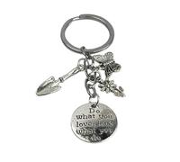 Portachiavi Giardiniere - Portachiavi Agricoltore con Pala, Farfalla, Fiore Margherita e Placca con Frase motivante - Accessorio chiavi amanti del giardino, Giardino, Giardiniere... - Portachiavi