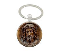 Portachiavi, gioiello da borsa cabochon Gesù Cristo con la sua corona di spine., argento, Taglia unica